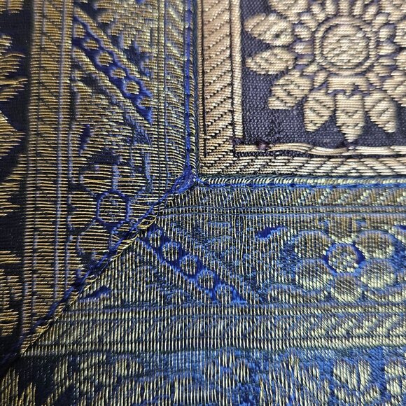 Taj Mahal Embroidered Square Silk Tapestry Pillow Cover17" X 17" Blue & Gold Des - Picture 4 of 8